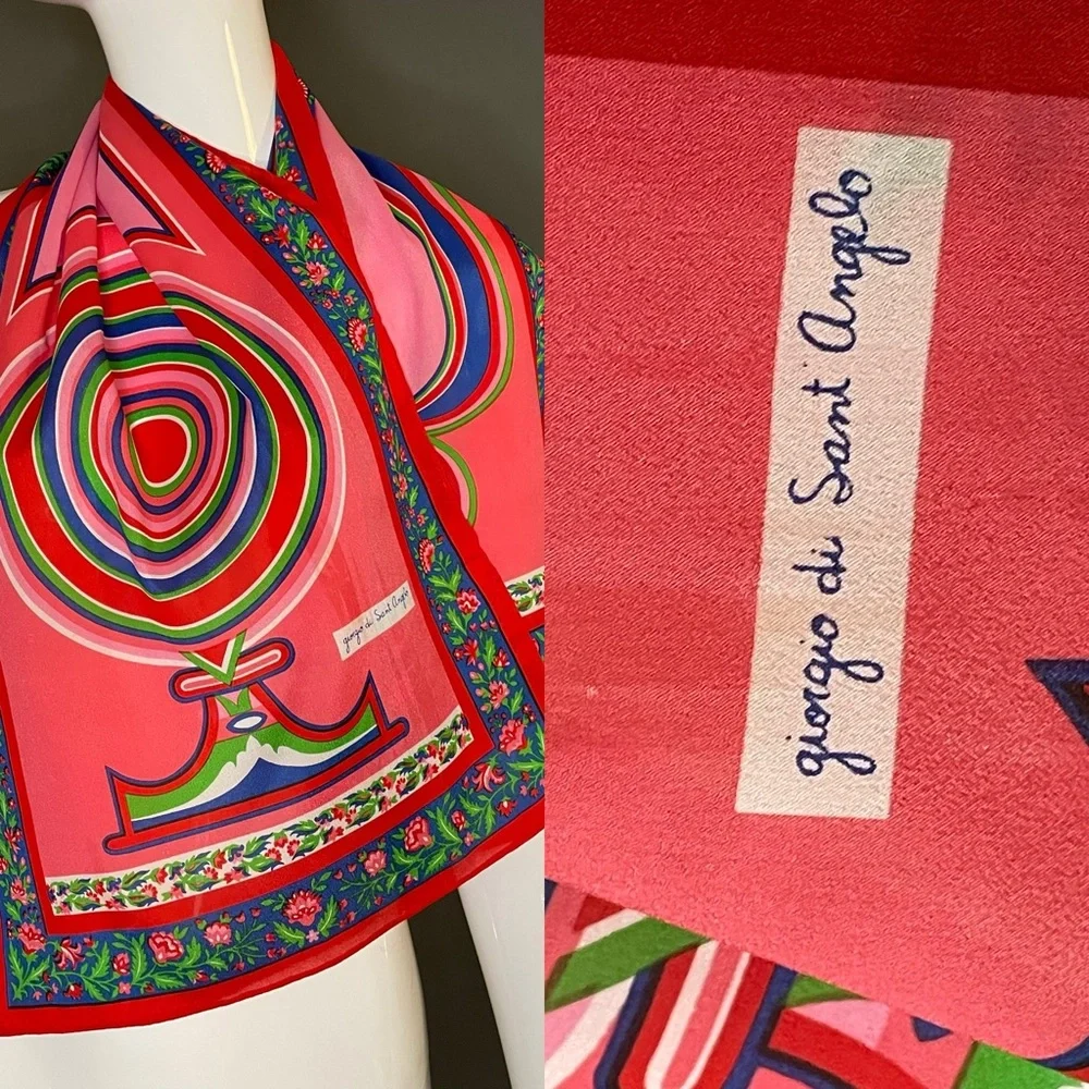 Stunning Vintage Giorgio Sant Angelo Scarf 15 In by 44 In Excellent Condition